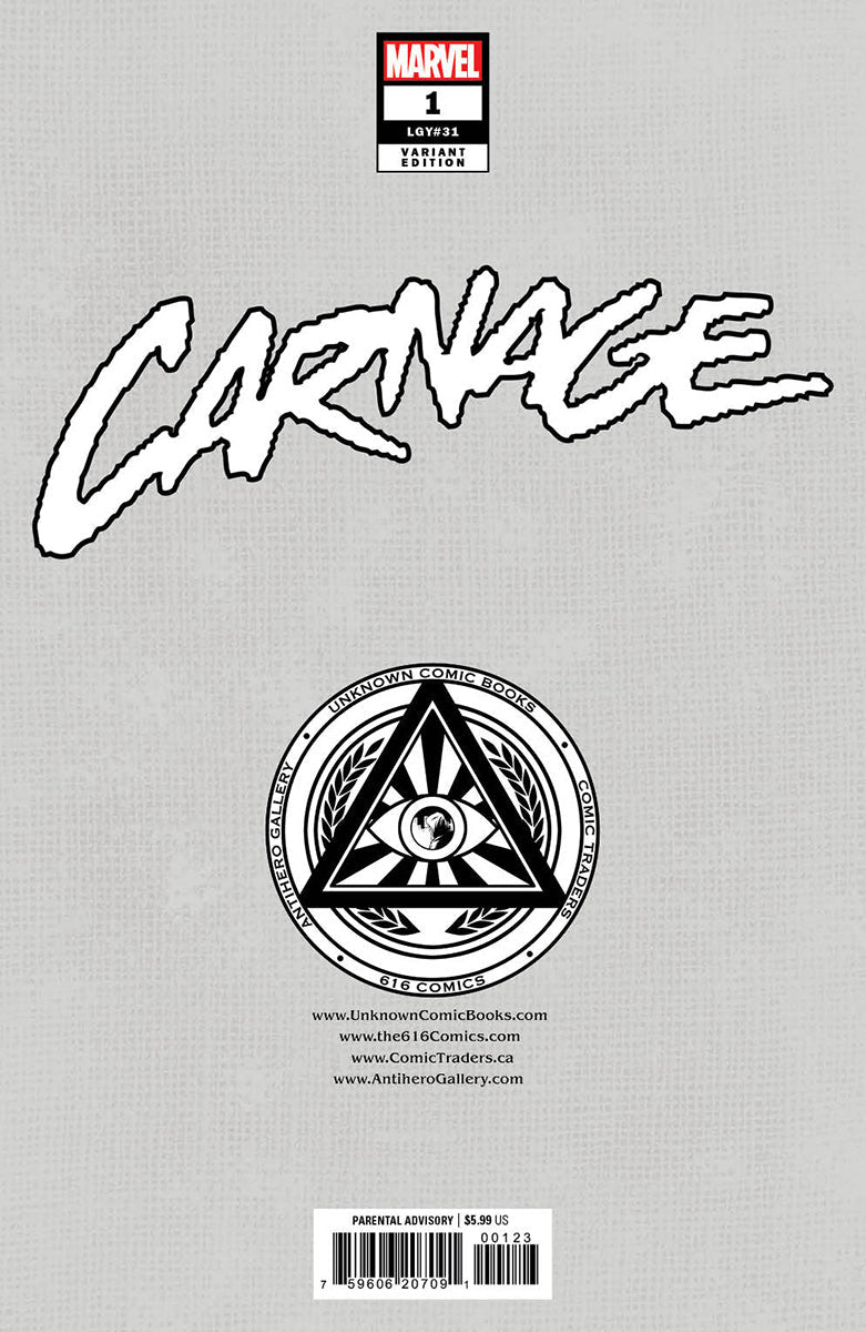 CARNAGE #1 UNKNOWN COMICS KAARE ANDREWS EXCLUSIVE VIRGIN VAR (11/15/2023)